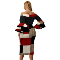 Patchwork Dress Hip Wrap Skirt Long Sleeve Casual Swing Dress plus size avail - Divine Diva Beauty