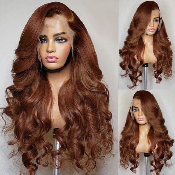 Chocolate Brown Lace Front Wig Pre Plucked 28 30 Inch Body Wave Human Hair Wig Transparent Lace Frontal Wigs - Divine Diva Beauty