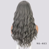 Long 26 inch Water Wave Wigs Synthetic Grey Wigs with Bangs - Divine Diva Beauty