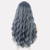 Long 26 inch Water Wave Wigs Synthetic Grey Wigs with Bangs - Divine Diva Beauty