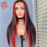 Red Highlight Lace Front Human Hair Wigs Middle Part Brazilian Remy 13x4 Highlight - Divine Diva Beauty