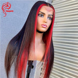 Red Highlight Lace Front Human Hair Wigs Middle Part Brazilian Remy 13x4 Highlight - Divine Diva Beauty