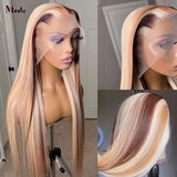 Honey Blonde Brown Lace Front Human Hair Wigs Pre Plucked Straight Lace Front Wig Human Hair Wigs For Women 613 Lace Frontal Wig - Divine Diva Beauty