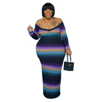 Plus Size avail Off Shoulder Striped Maxi Dress - Divine Diva Beauty
