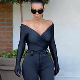 Off Shoulder Long Sleeve Bodysuit Bodycon - Divine Diva Beauty