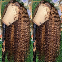 Highlight Wig Human Hair 13x4 Curly Wig Honey Blonde Lace Front Wig - Divine Diva Beauty