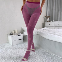 Erotic Pants Rhinestone Patchwork Sexy Women Hollow Out Fishnet Black Leggings Pants - Divine Diva Beauty