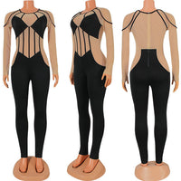 Sexy Mesh Sheer Patchwork Party Jumpsuit bodysuit - Divine Diva Beauty