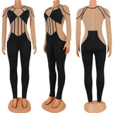 Sexy Mesh Sheer Patchwork Party Jumpsuit bodysuit - Divine Diva Beauty