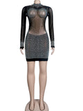 Sparkle See Through Mesh Crystal Mini Dress - Divine Diva Beauty