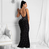 Solid Beading Spaghetti Strap Sexy Celebrity Party Maxi Dress - Divine Diva Beauty