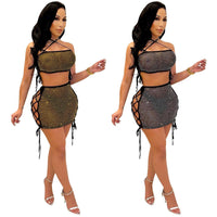 2 Piece Sets Outfits Lace Up Womens Skirts Set - Divine Diva Beauty