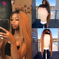 Lace Frontal Wig Ombre 1b 27 Brown Blonde Long Straight Lace Front Wig Full HD Transparent Colored Human Hair - Divine Diva Beauty