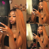 Lace Frontal Wig Ombre 1b 27 Brown Blonde Long Straight Lace Front Wig Full HD Transparent Colored Human Hair - Divine Diva Beauty