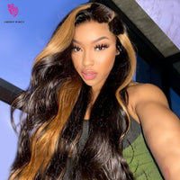 Body Wave Lace Front Wig Honey Blonde Highlight Ombre Human Hair - Divine Diva Beauty