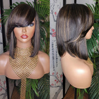 Highlight Wig Human Hair Bob Wigs With Side Bangs Straight Lace Front Human Hair Wigs Brazilian Ombre - Divine Diva Beauty