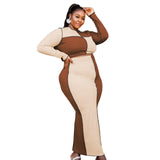 Patchwork Matching Set Top+skirt Suit Full Sleeve Curved Plus Size Two Pieces Outfit plus size avail - Divine Diva Beauty