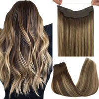 Invisible Halo Hair Extensions Remy Hair Wire Natural Balayage Human Hair Fish Line BUNDLE - Divine Diva Beauty