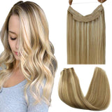 Invisible Halo Hair Extensions Remy Hair Wire Natural Balayage Human Hair Fish Line BUNDLE - Divine Diva Beauty