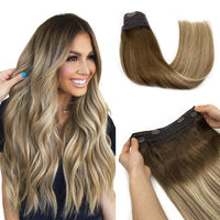 Invisible Halo Hair Extensions Remy Hair Wire Natural Balayage Human Hair Fish Line BUNDLE - Divine Diva Beauty