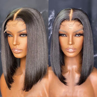 Brazilian Straight Human Hair Wigs Short Bob Wig Transparent Lace Closure Wig Remy Human Wig PrePlucked Hairline - Divine Diva Beauty