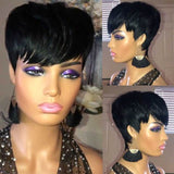 Red Color Human Hair pixie Short Cut Bob Wigs with Bangs Brazilian Straight Natural Color with Bangs - Divine Diva Beauty