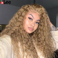 13x6 Brown Honey Blonde Color Kinky Curly Human Hair Wigs Top Hairline 13x4 Lace Front Wig Transparent Lace Wig - Divine Diva Beauty