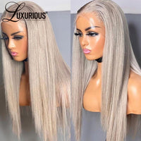 180 Density Straight Lace Front Wig Colored Grey Human Hair Wig HD Transparent Lace Frontal Wig Brazilian Hair Wigs - Divine Diva Beauty