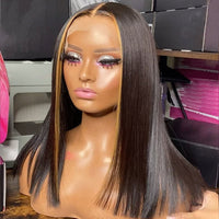 Bone Straight Lace Frontal Wig For Brazilian Highlight Ombre Short Bob 4x4 Lace Closure Human Hair Wig Glueless Wig - Divine Diva Beauty