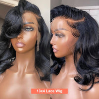 Brazilian Short Bob Lace Wigs Body Wave Lace Front Human Hair Wigs Ocean Wave 13x4 Lace Frontal Wig Remy - Divine Diva Beauty
