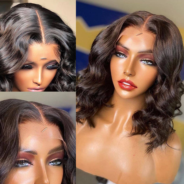 Short Bob Wig Body Wave Wavy 13x4 Lace Frontal Human Hair Wig Natural Wave Pre Plucked Baby Hair Brazilian Lace Front Wig Remy - Divine Diva Beauty