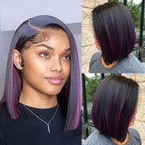 Purple Colored Short Bob Pixie Cut Wigs Human Hair 150 Density - Divine Diva Beauty