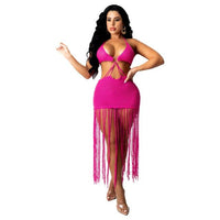 Knitted Tassel Mini Dresses Backless Beach Dress - Divine Diva Beauty