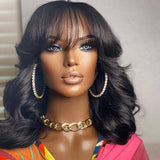 Short Bob Wig With Bangs Body Wave Human Hair Wigs With Bangs Guleless Wig With Elastic Band Bob Human Hair Wigs - Divine Diva Beauty