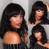 Short Bob Wig With Bangs Body Wave Human Hair Wigs With Bangs Guleless Wig With Elastic Band Bob Human Hair Wigs - Divine Diva Beauty