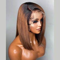 Short Brazilian Remy Human Hair Wigs Bone Straight HD Transparent Lace Closure Wig 4x4 13x4 Lace Frontal Bob Wig - Divine Diva Beauty