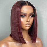 Short Brazilian Remy Human Hair Wigs Bone Straight HD Transparent Lace Closure Wig 4x4 13x4 Lace Frontal Bob Wig - Divine Diva Beauty