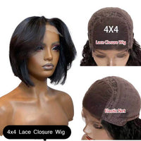 Short Bob Pixie Cut Wig Human Hair Wig Straight Remy Brazilian Natural Color 4x4 Lace Closure Wig 150% Density - Divine Diva Beauty