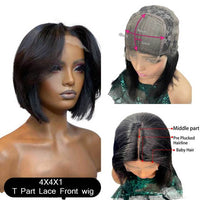 Short Bob Pixie Cut Wig Human Hair Wig Straight Remy Brazilian Natural Color 4x4 Lace Closure Wig 150% Density - Divine Diva Beauty