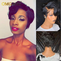 Short Pixie Wig 13x6x1 T Part Brazilian Remy Human Hair Wigs Wavy Pre Plucked Side Part Lace Front Wig Baby Hair - Divine Diva Beauty