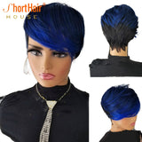 Short Hair Blue Ombre Color Pixie Cut Wig Human Hair Wig With Bangs - Divine Diva Beauty