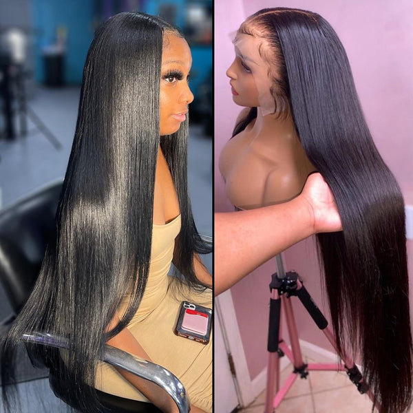 Bone Straight Human Hair Wig Transparent Hd Lace Front Wig Pre Plucked 30 40 Inch 250 Density Brazilian 13x4 Lace Frontal Wig - Divine Diva Beauty