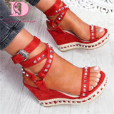 Platform Gladiator Sandals Fashion Rivet Wedges High Heels Sandals - Divine Diva Beauty