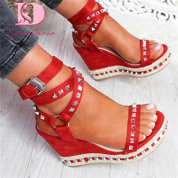 Platform Gladiator Sandals Fashion Rivet Wedges High Heels Sandals - Divine Diva Beauty