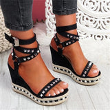 Platform Gladiator Sandals Fashion Rivet Wedges High Heels Sandals - Divine Diva Beauty