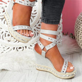 Platform Gladiator Sandals Fashion Rivet Wedges High Heels Sandals - Divine Diva Beauty