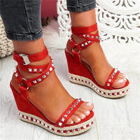 Platform Gladiator Sandals Fashion Rivet Wedges High Heels Sandals - Divine Diva Beauty