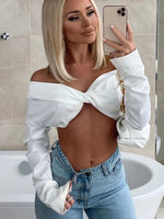 Long Sleeves Off Shoulder Bodycon Slim Crop Top shirt - Divine Diva Beauty