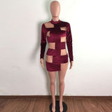 Velvet Mesh Sheer Bodycon Dress Long Sleeve Patchwork Mini dress - Divine Diva Beauty