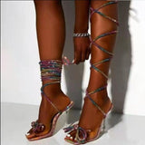 Strappy Thigh High Sandals Sexy  High Heels Women Shoes  Crystal Bow Party Pumps - Divine Diva Beauty